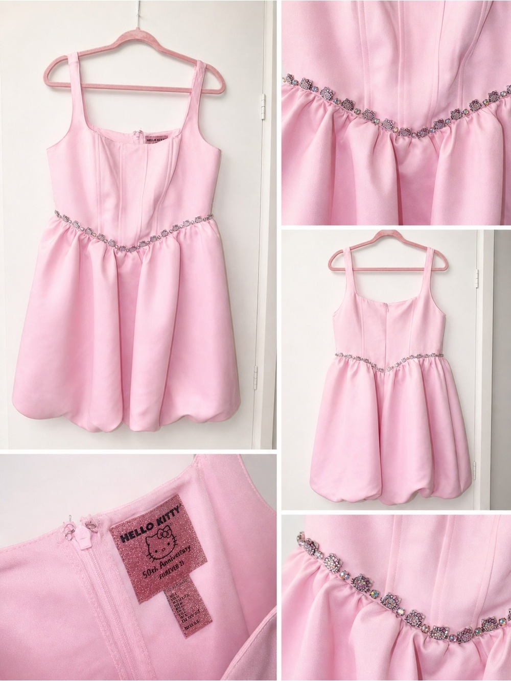 50th Anniversary Hello Kitty Light Pink Floral Crystal Trim Bubble Dress